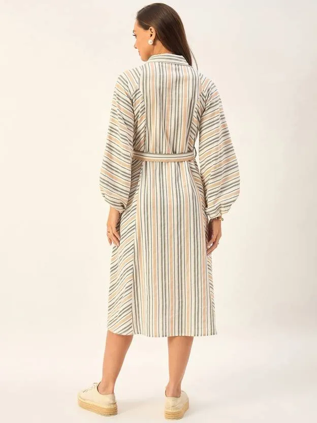 Breezy Striped Collared Midi Dress