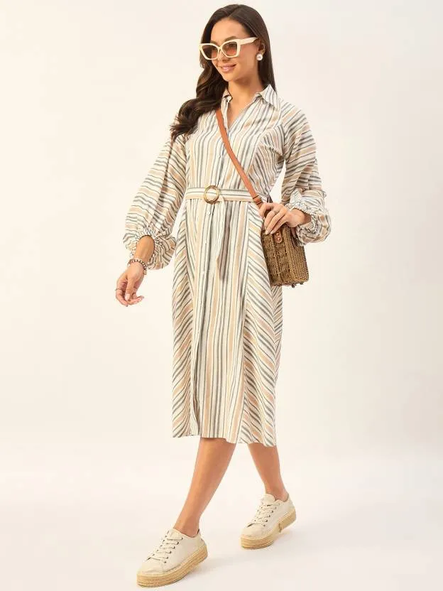 Breezy Striped Collared Midi Dress