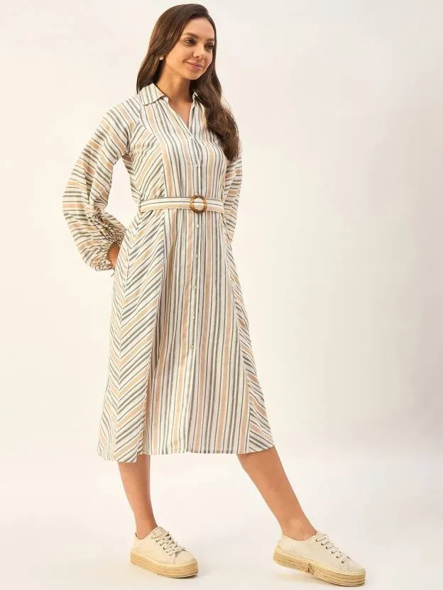 Breezy Striped Collared Midi Dress