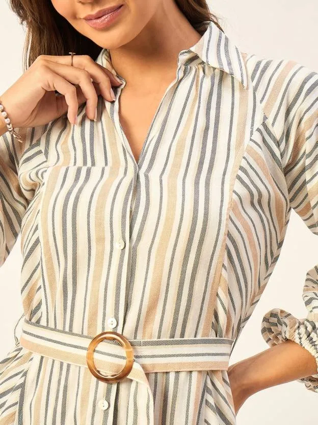 Breezy Striped Collared Midi Dress