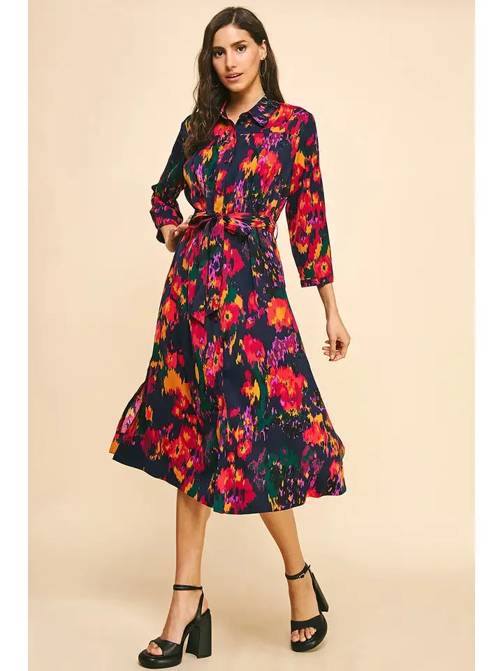 BUTTON DOWN MIDI DRESS