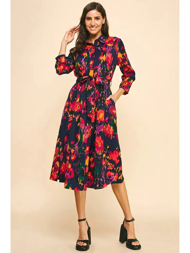 BUTTON DOWN MIDI DRESS