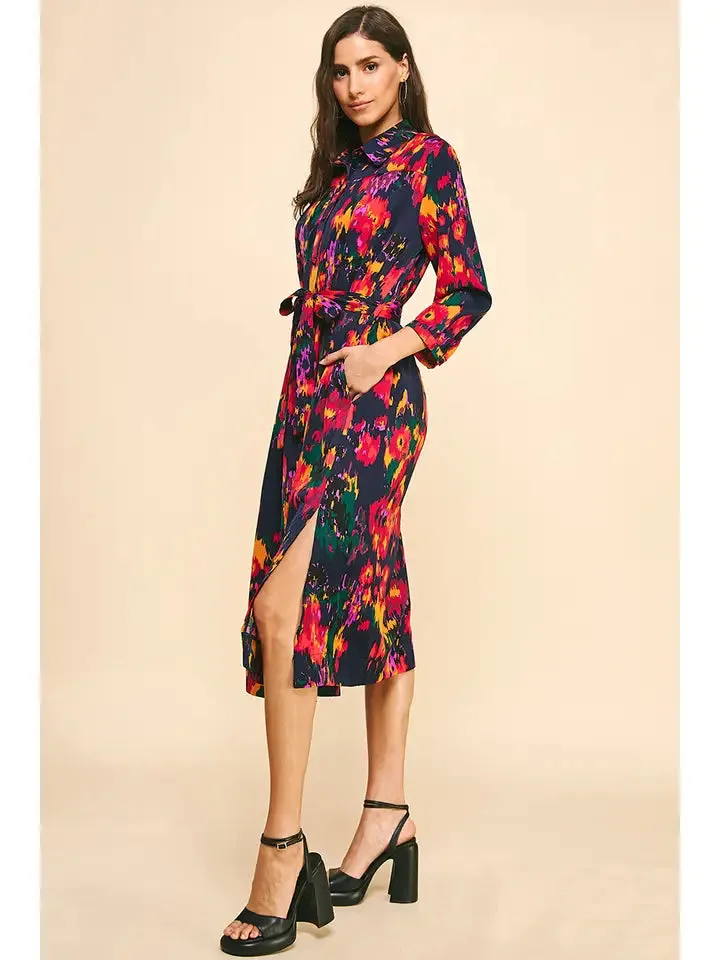 BUTTON DOWN MIDI DRESS