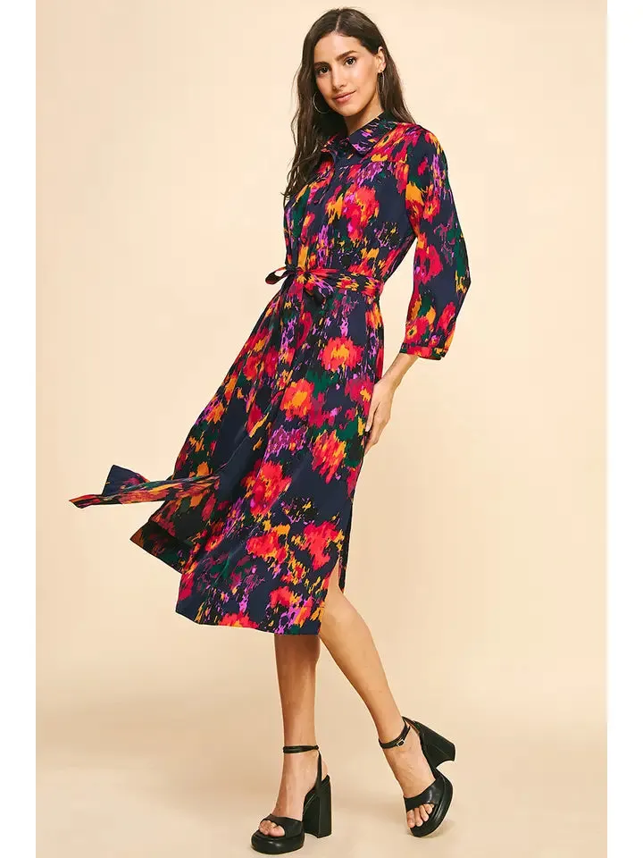 BUTTON DOWN MIDI DRESS