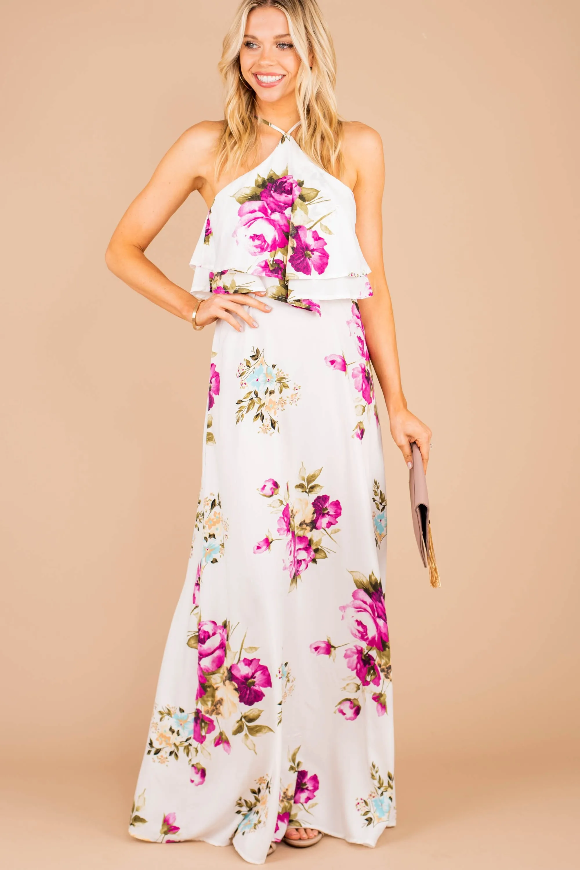 Can't Help Staring Off White Floral Maxi Dress