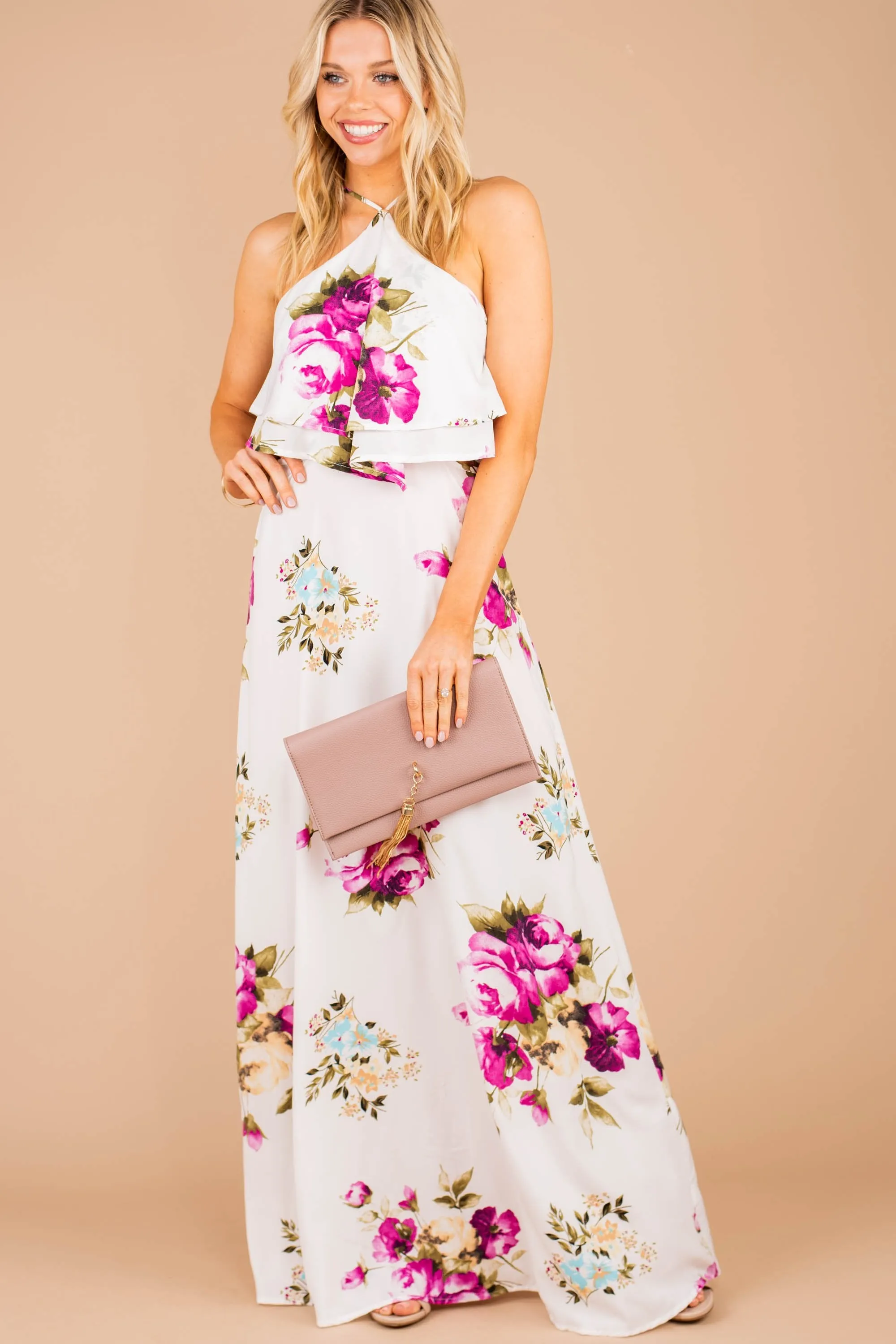 Can't Help Staring Off White Floral Maxi Dress