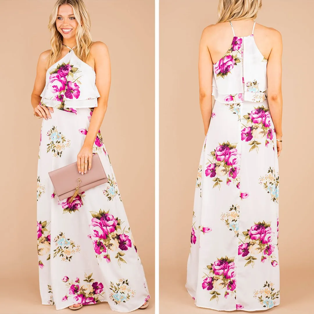 Can't Help Staring Off White Floral Maxi Dress