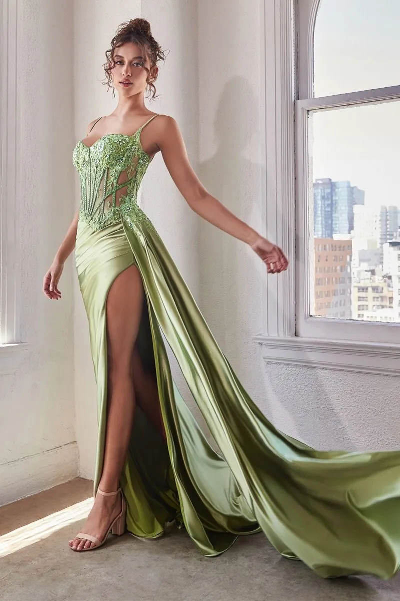 CINDERELLA DIVINE CD868 Fitted Lace & Satin Gown