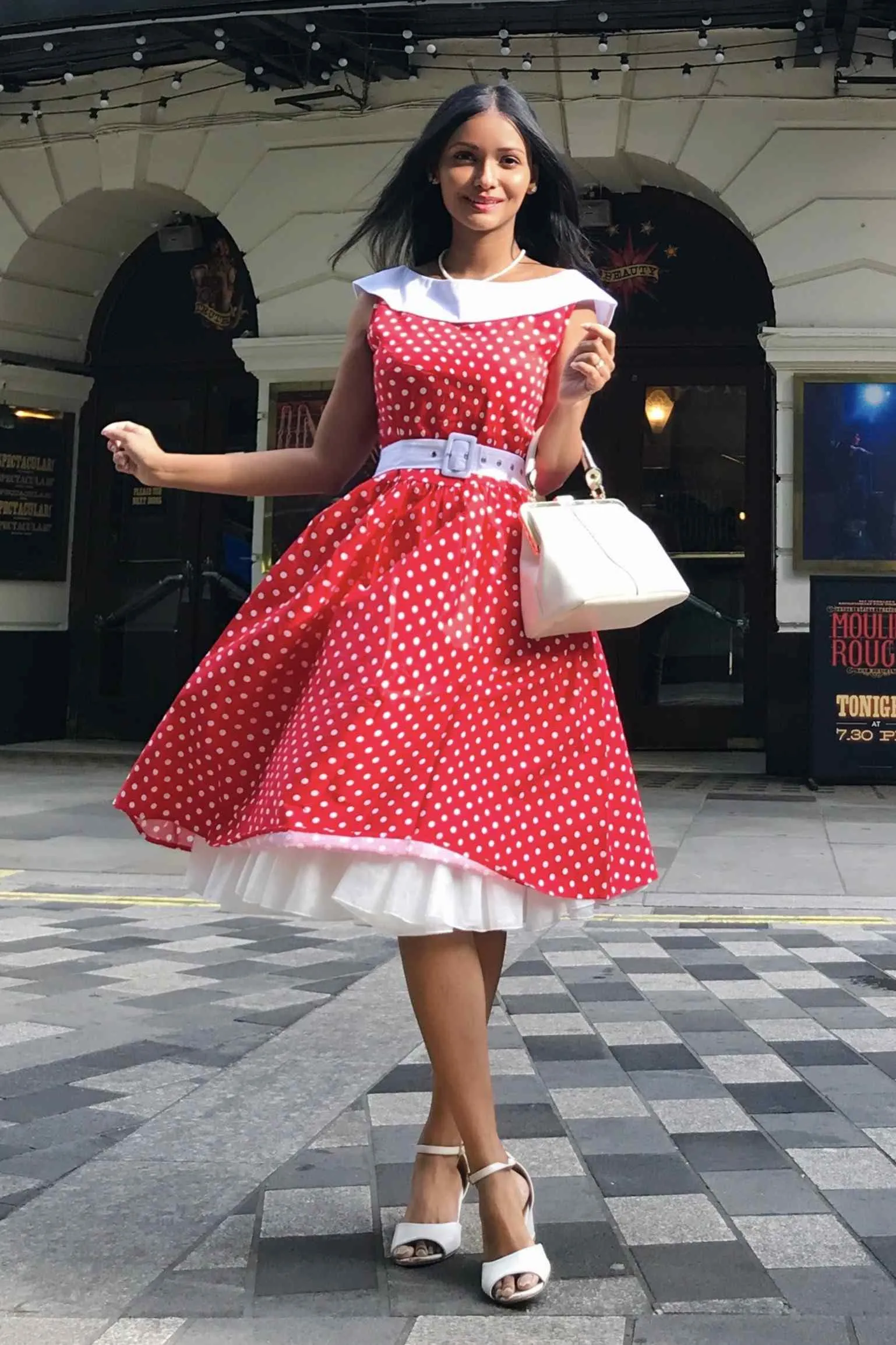 Cindy Polka Dot Vintage Dress in Red