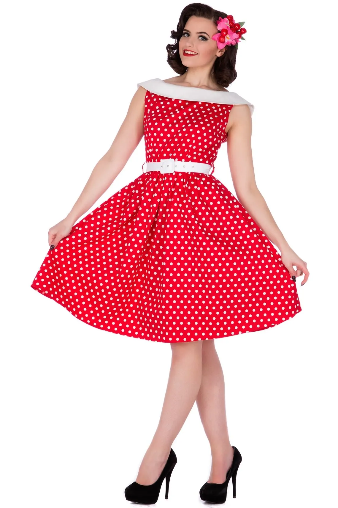 Cindy Polka Dot Vintage Dress in Red