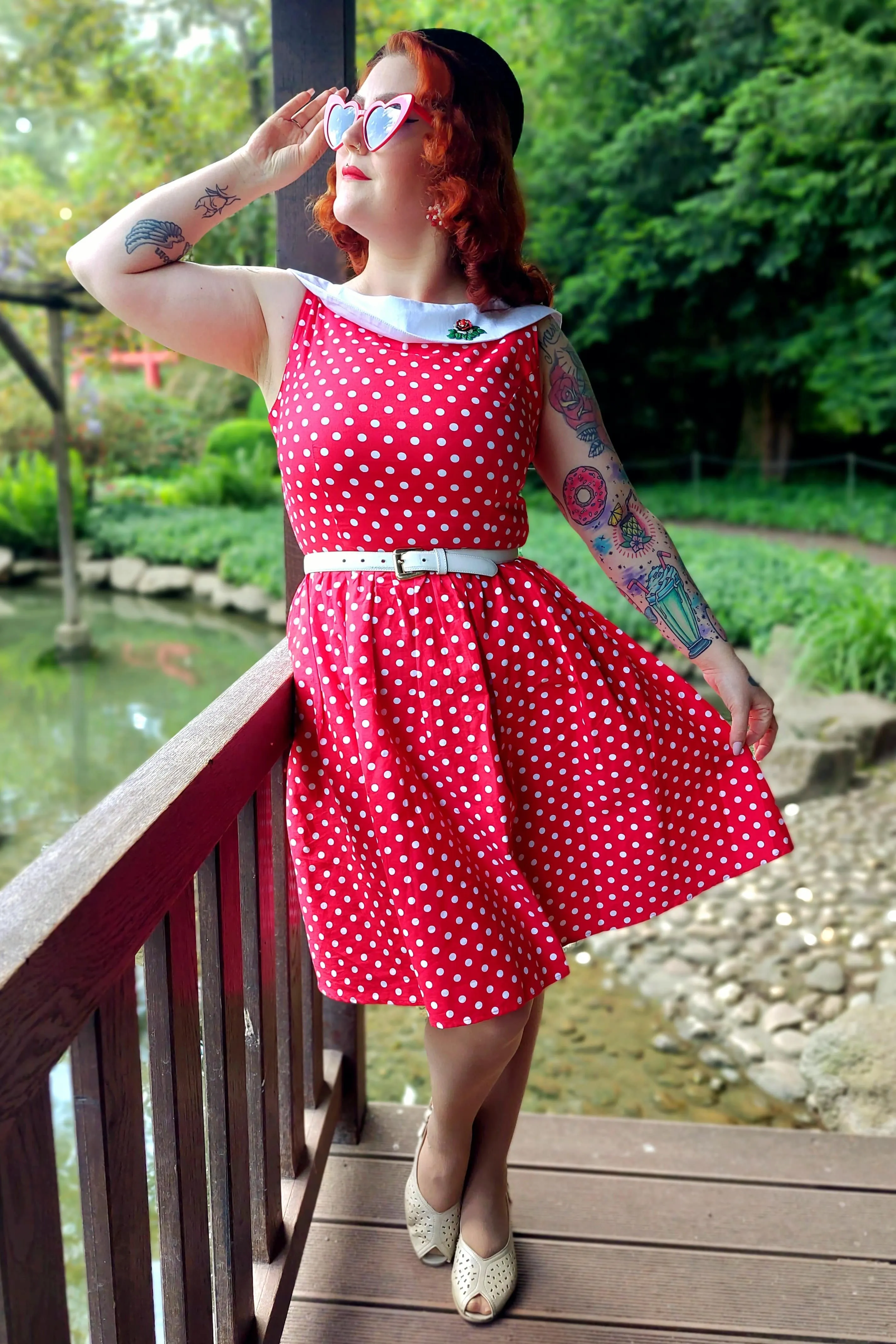 Cindy Polka Dot Vintage Dress in Red