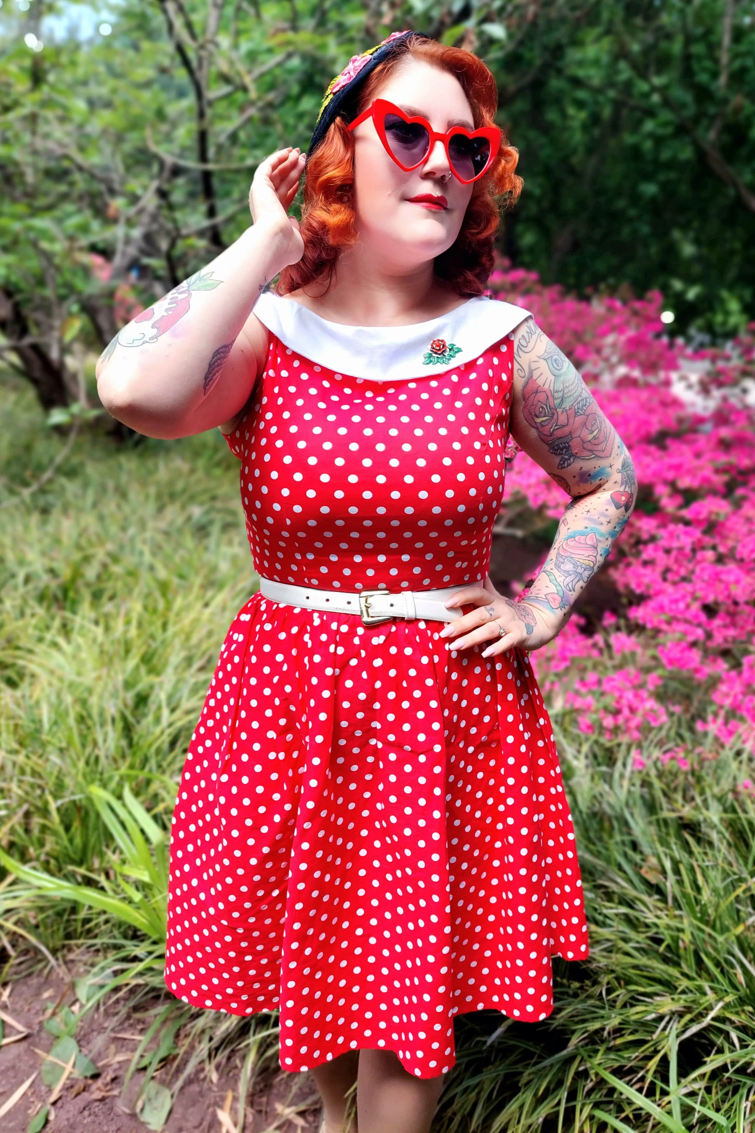 Cindy Polka Dot Vintage Dress in Red