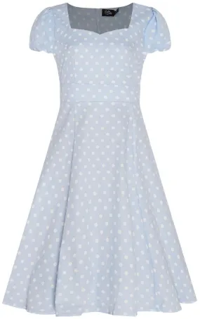 Claudia Fifties Style Flared Dress Pale Blue White Polka