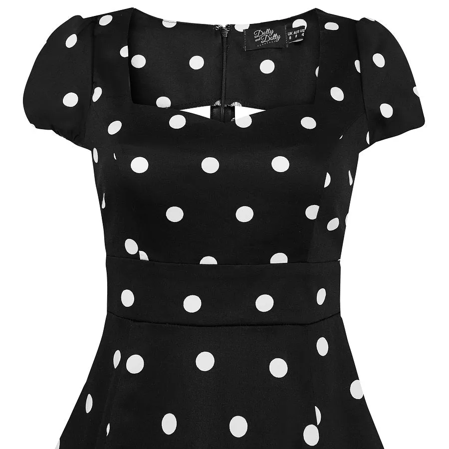 Claudia Fifties Style Polka Dot Dress In Black & White