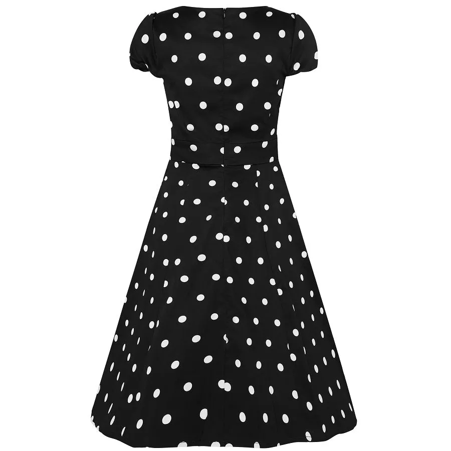 Claudia Fifties Style Polka Dot Dress In Black & White
