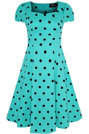 Claudia Flirty Fifties Style Polka Dot Dress Turquoise & Black