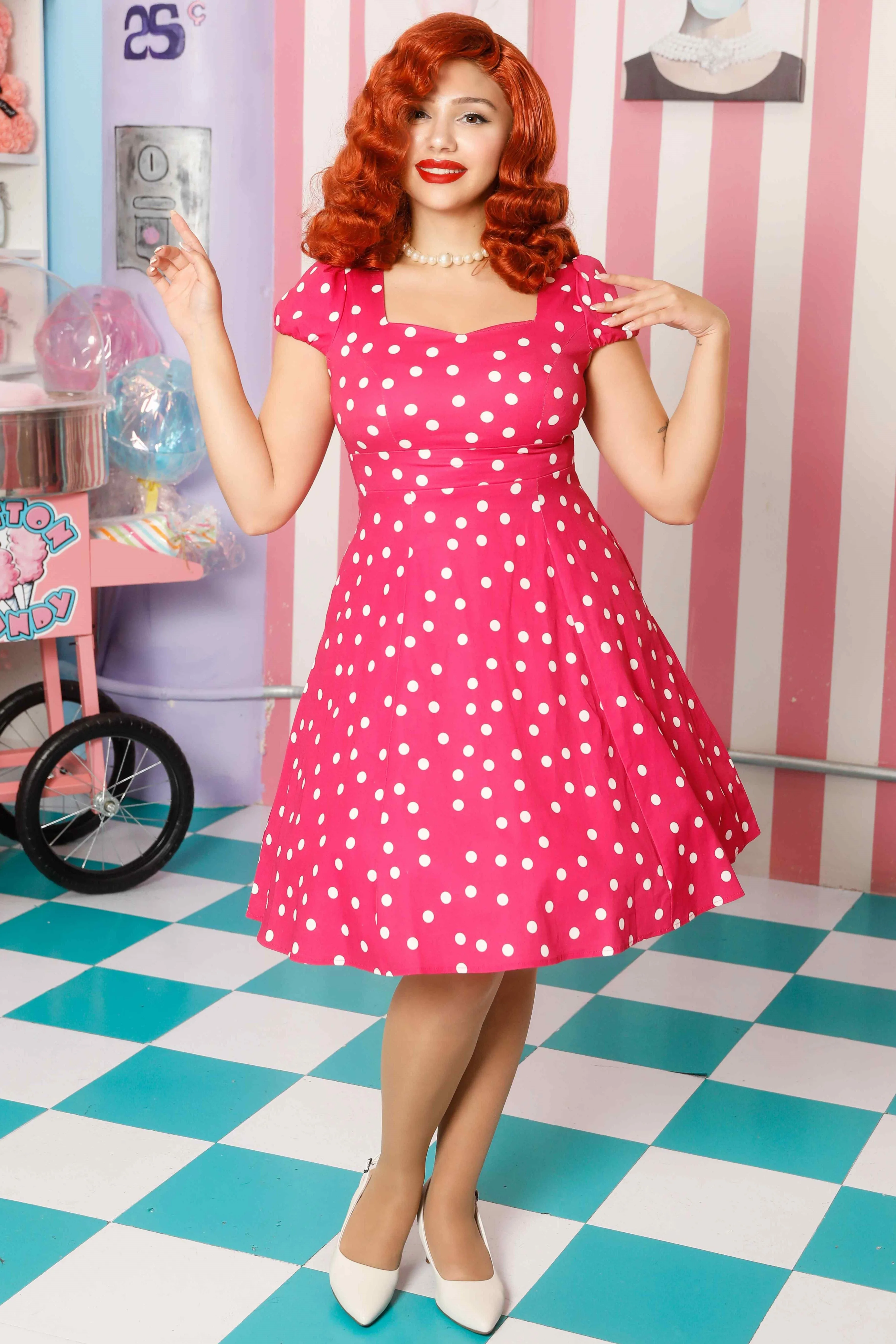 Claudia Hot Pink Polka Dot Dress