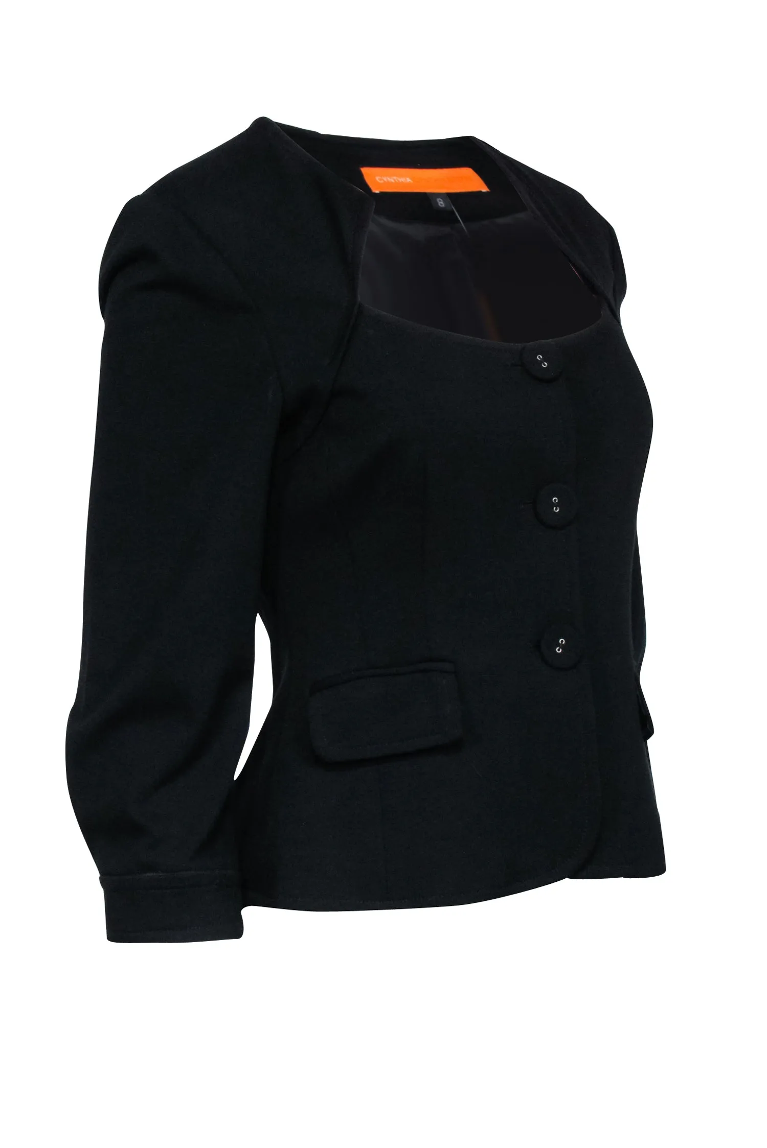 Cynthia Steffe - Black Scoop Neckline Button Blazer Sz 8