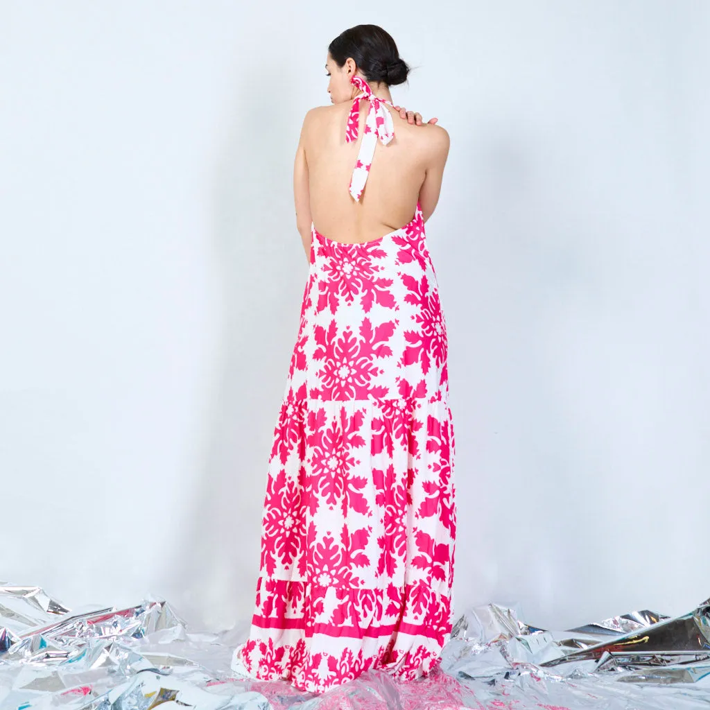 Damask print halter maxi dress wholesale
