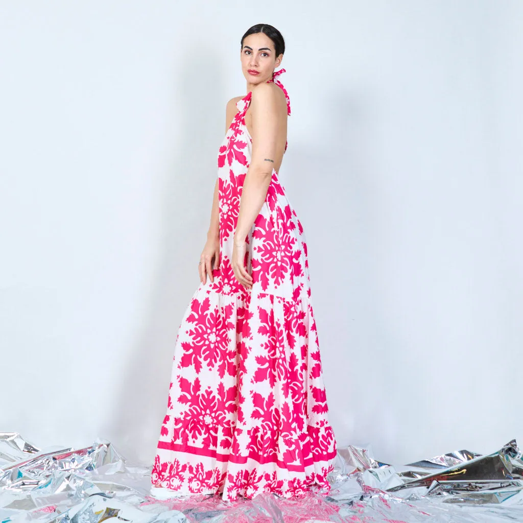 Damask print halter maxi dress wholesale