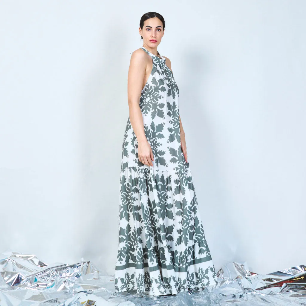 Damask print halter maxi dress wholesale