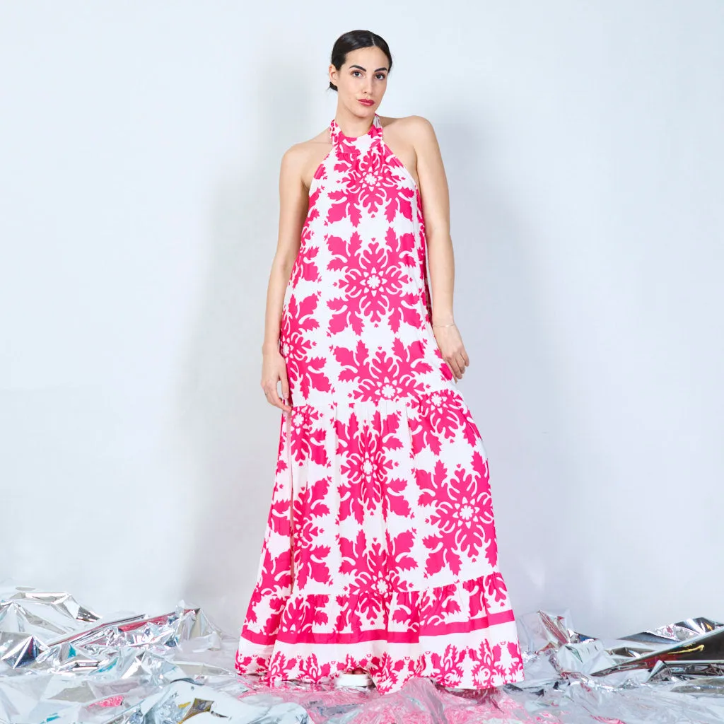 Damask print halter maxi dress wholesale