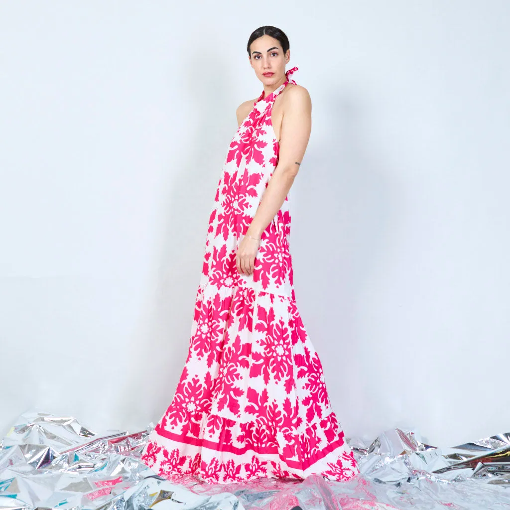 Damask print halter maxi dress wholesale
