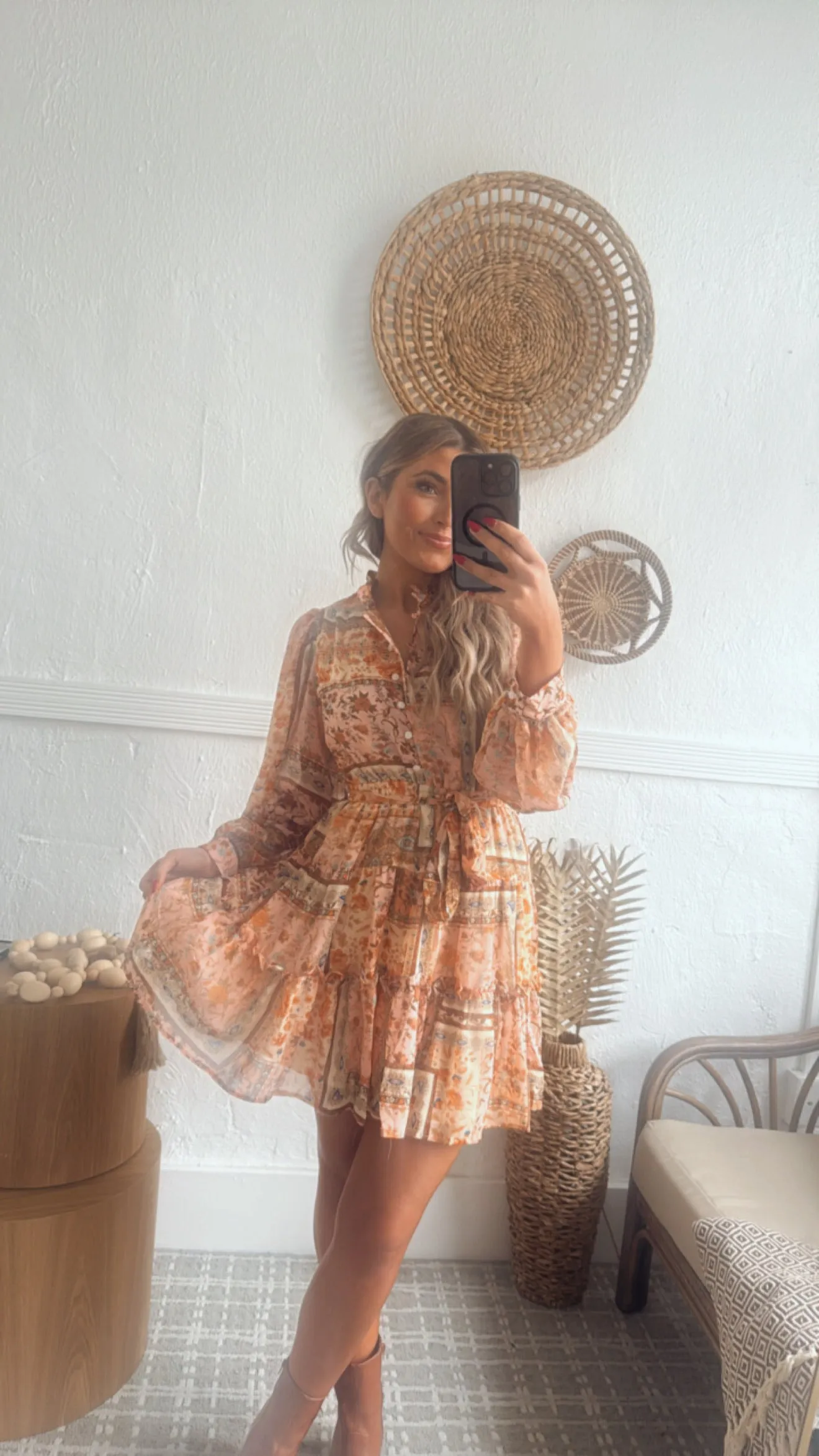 Daydream Patchwork Long Sleeve Mini Dress, Pink