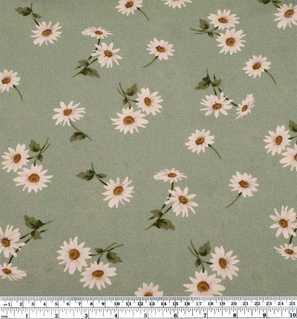 Deadstock Darling Daisies Viscose Challis - Celadon/Parchment