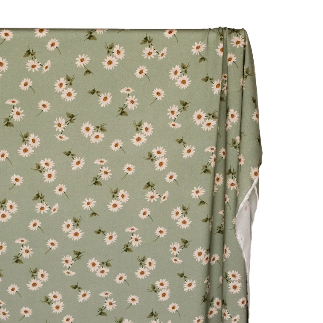 Deadstock Darling Daisies Viscose Challis - Celadon/Parchment