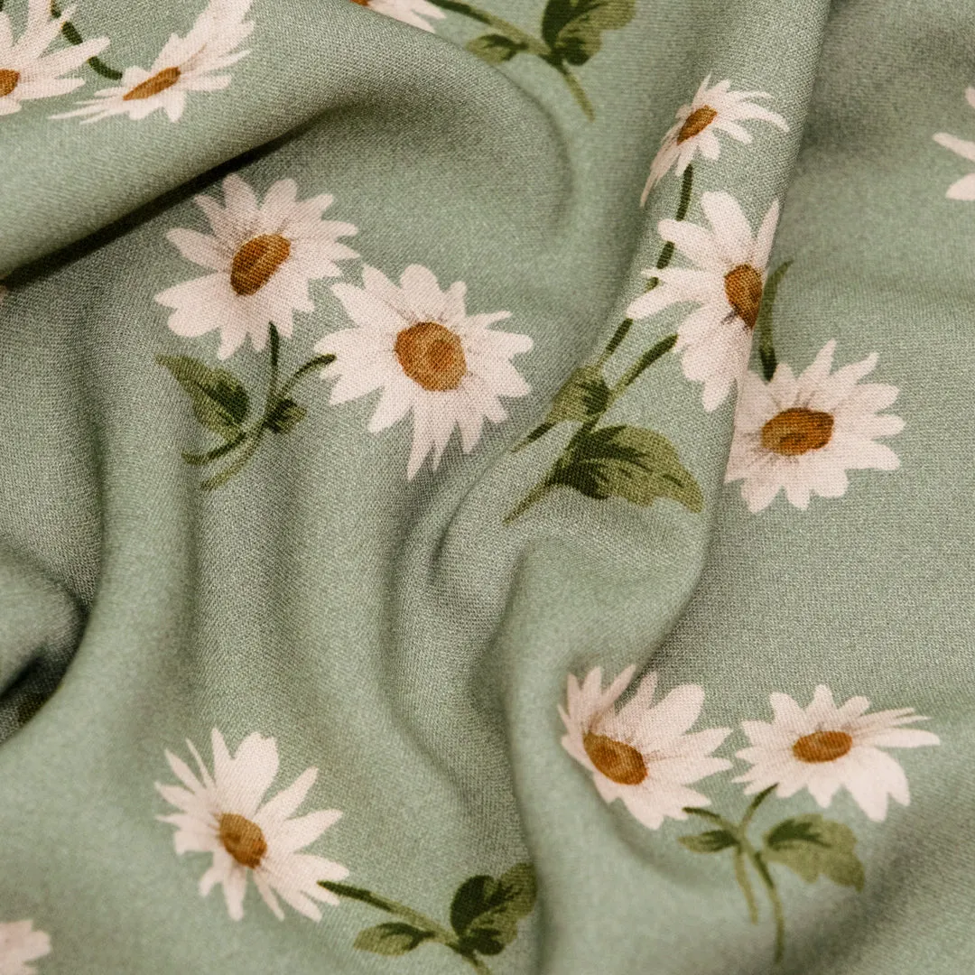 Deadstock Darling Daisies Viscose Challis - Celadon/Parchment
