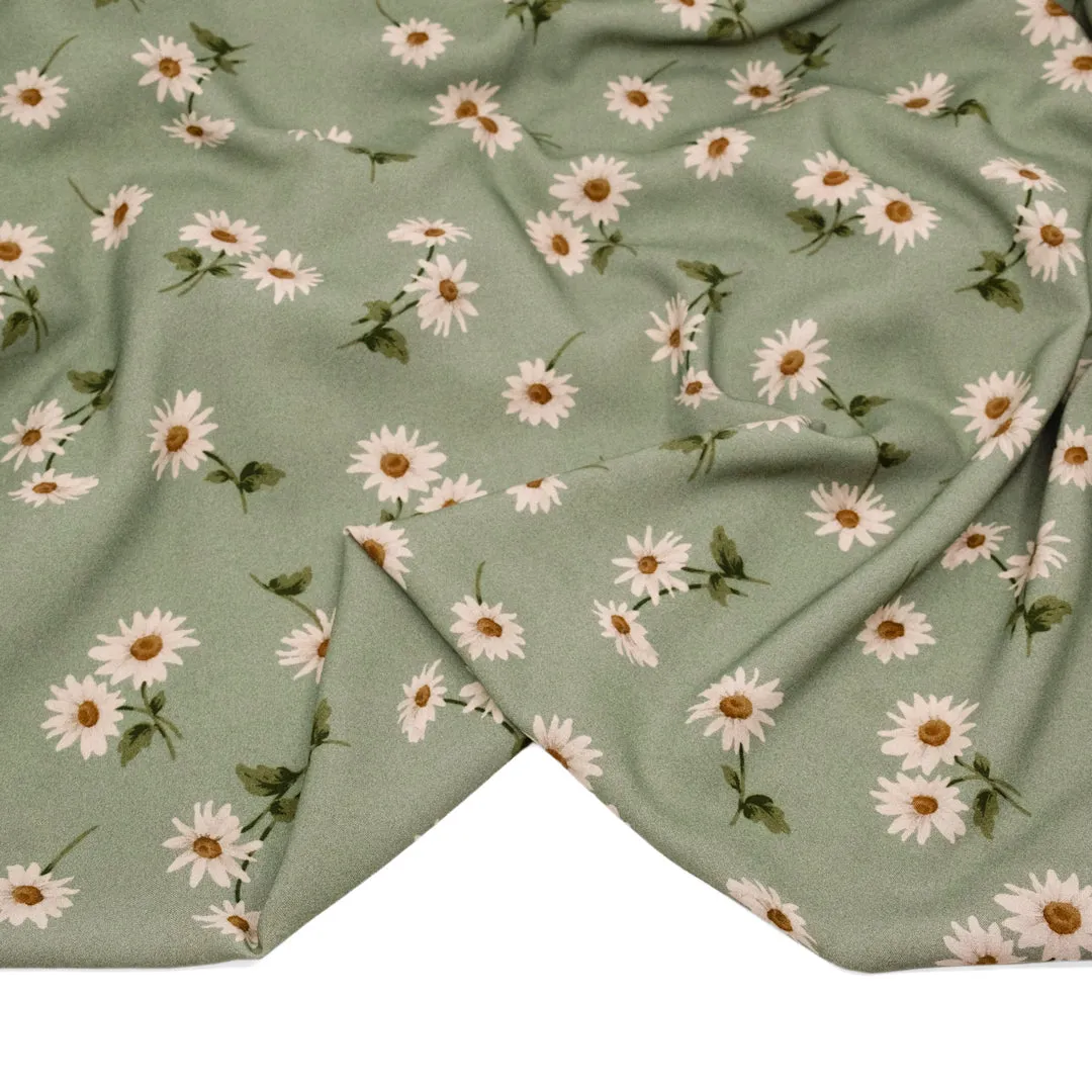 Deadstock Darling Daisies Viscose Challis - Celadon/Parchment