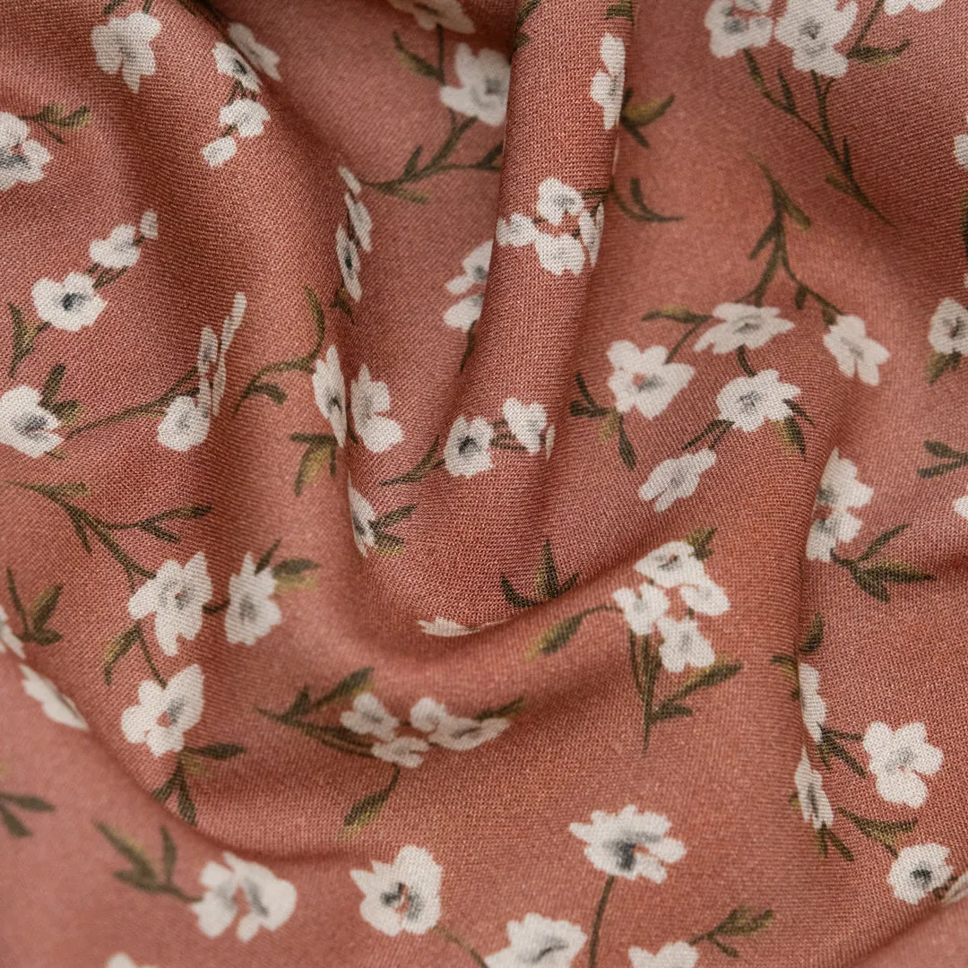 Deadstock Vintage Charm Viscose Challis - Dusty Apricot/Parchment
