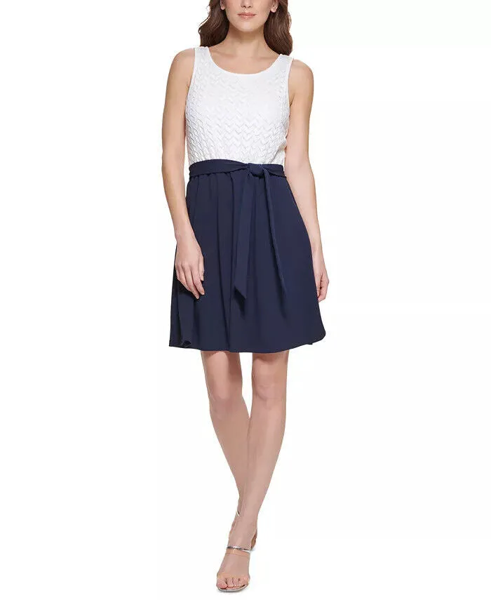 DKNY Colorblocked Belted A-Line Dress