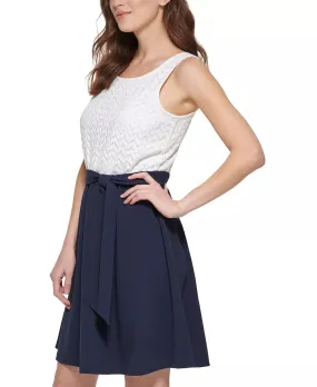 DKNY Colorblocked Belted A-Line Dress