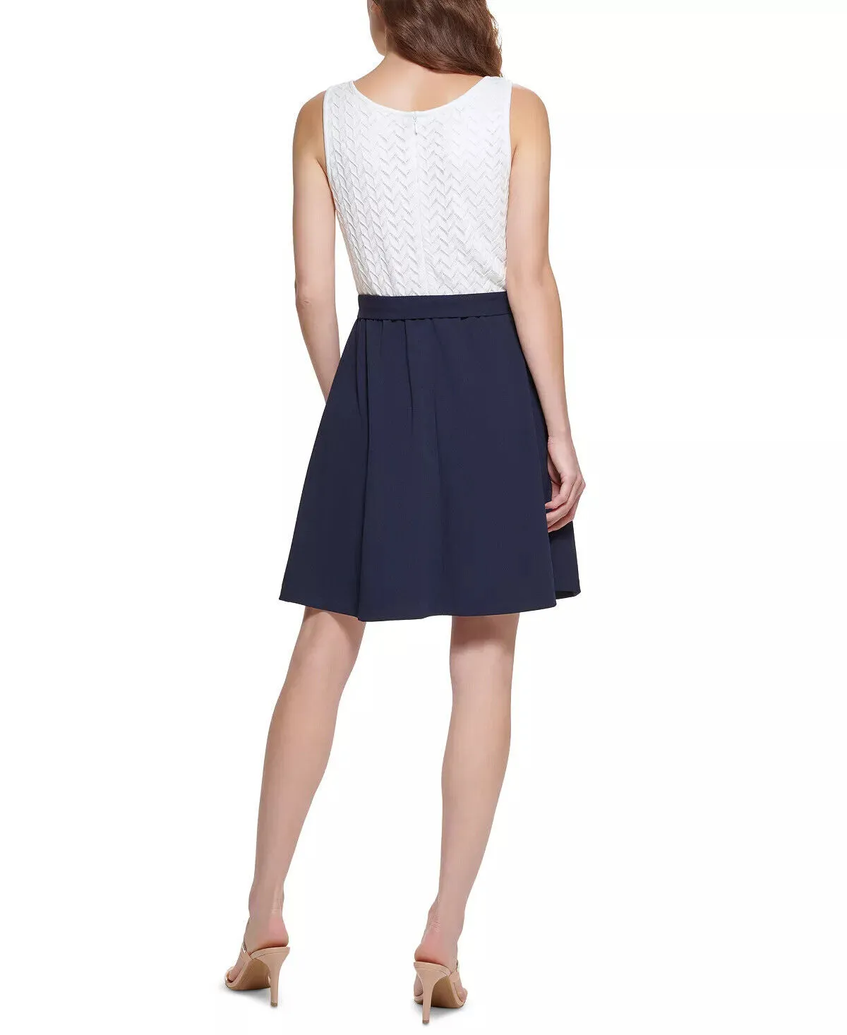 DKNY Colorblocked Belted A-Line Dress