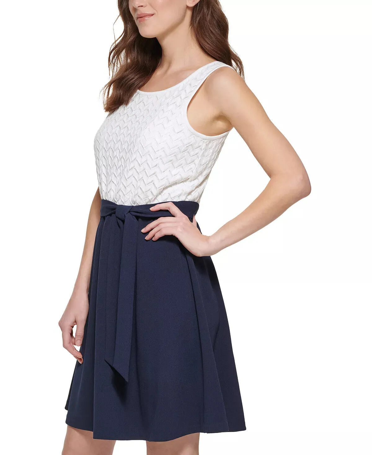 DKNY Colorblocked Belted A-Line Dress