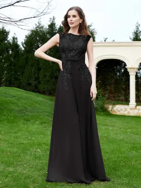 Elegant Illusion Lace Appliqued Dress With Buttons Black Plus Size
