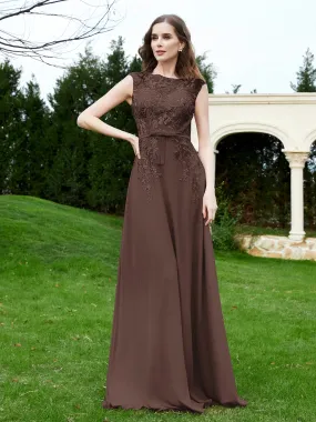 Elegant Illusion Lace Appliqued Dress With Buttons Chocolate
