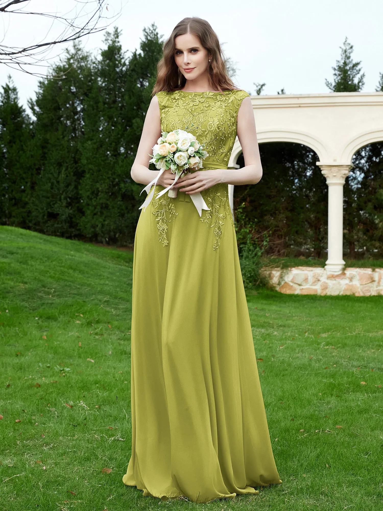 Elegant Illusion Lace Appliqued Dress With Buttons Clover