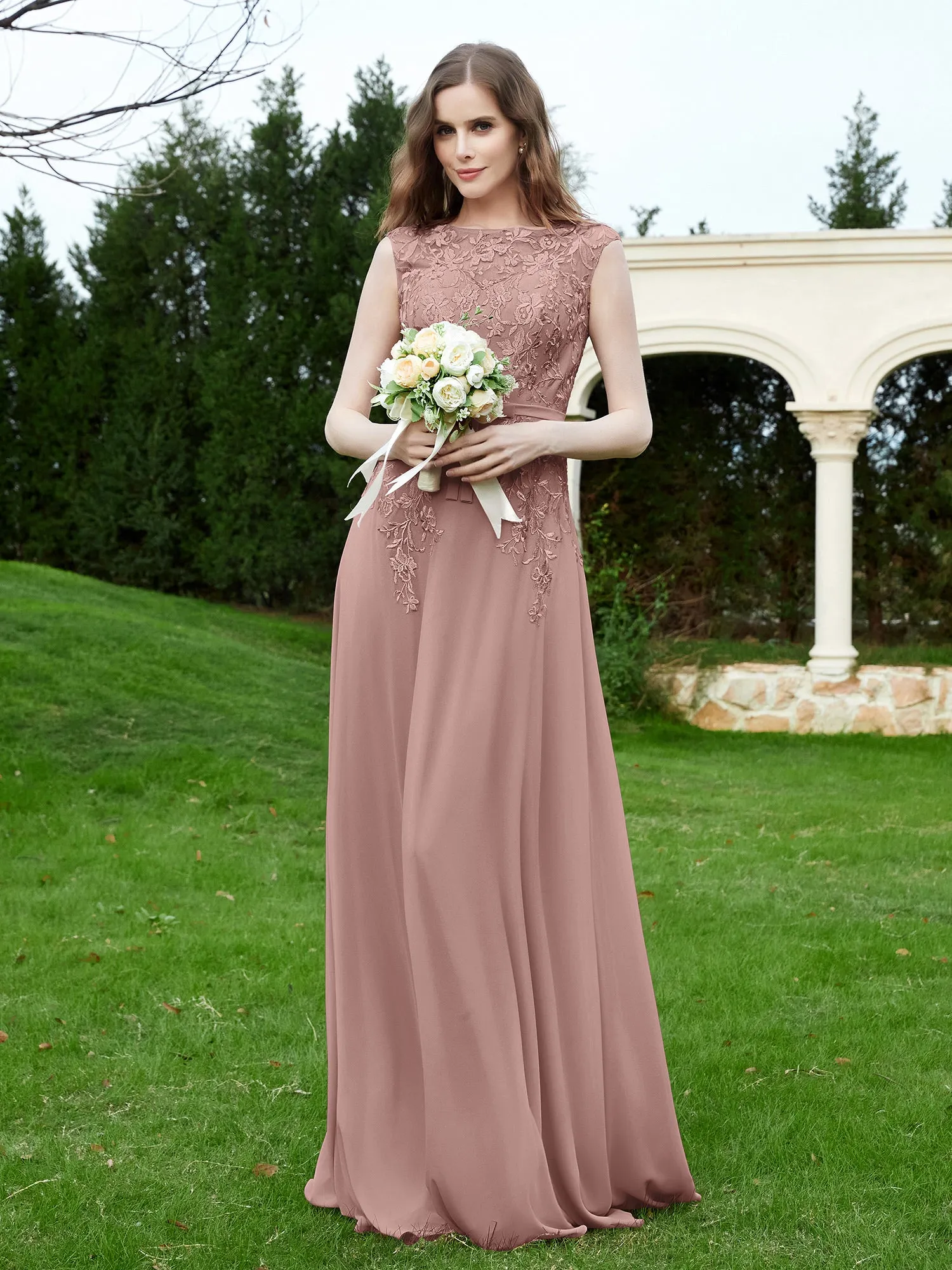 Elegant Illusion Lace Appliqued Dress With Buttons Vintage Mauve Plus Size