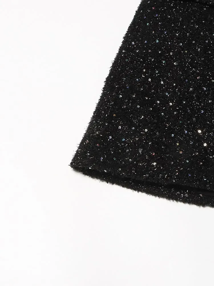 Estella Tweed Long Sleeve Patchwork Pearls and Rhinestones Dress