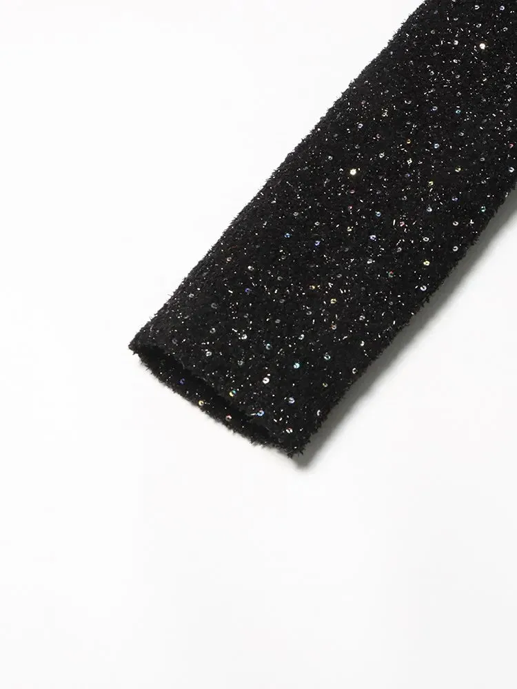 Estella Tweed Long Sleeve Patchwork Pearls and Rhinestones Dress