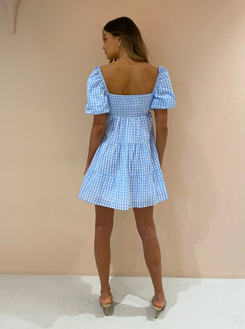 Faithfull the Brand Leilani Mini Dress in Cornflower Check