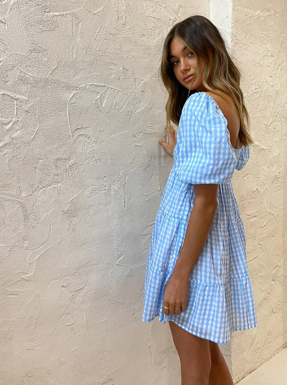 Faithfull the Brand Leilani Mini Dress in Cornflower Check