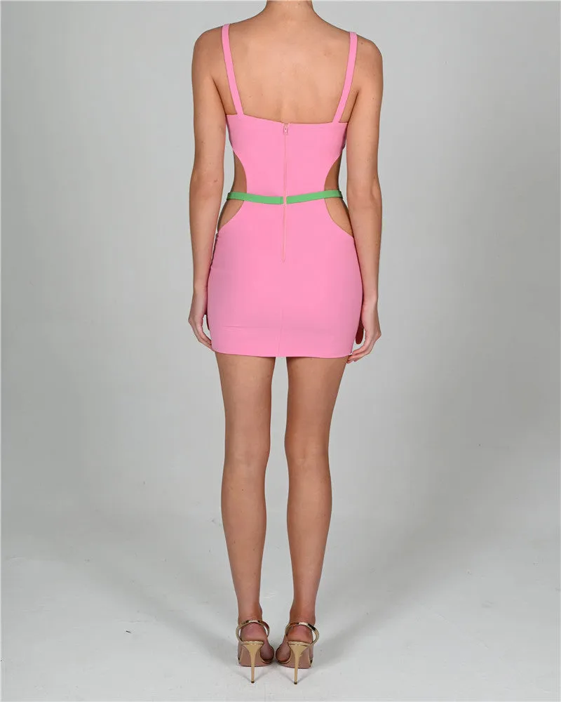 Fiona Metal Shell Patchwork Hollow Out Mini Dress