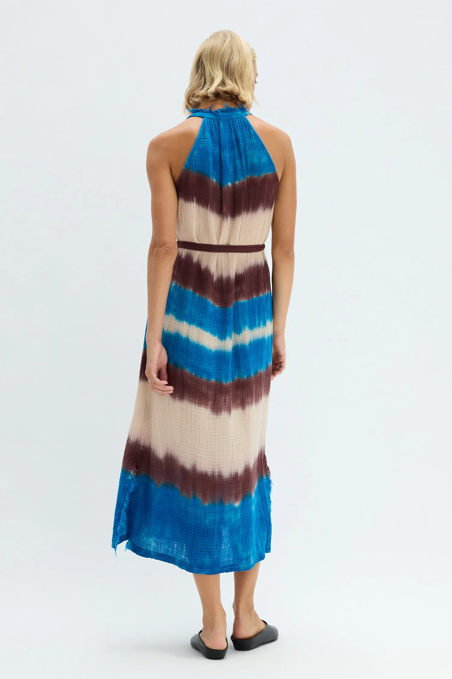 Gauze Lapis Multi Halter Dress