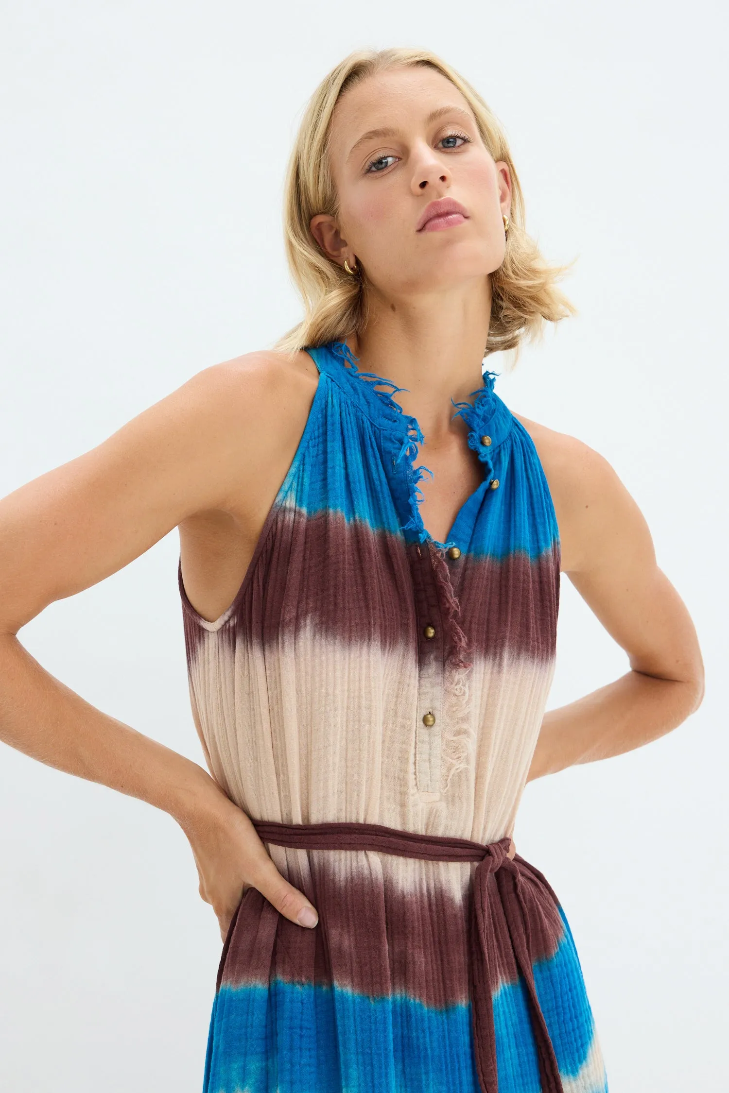 Gauze Lapis Multi Halter Dress