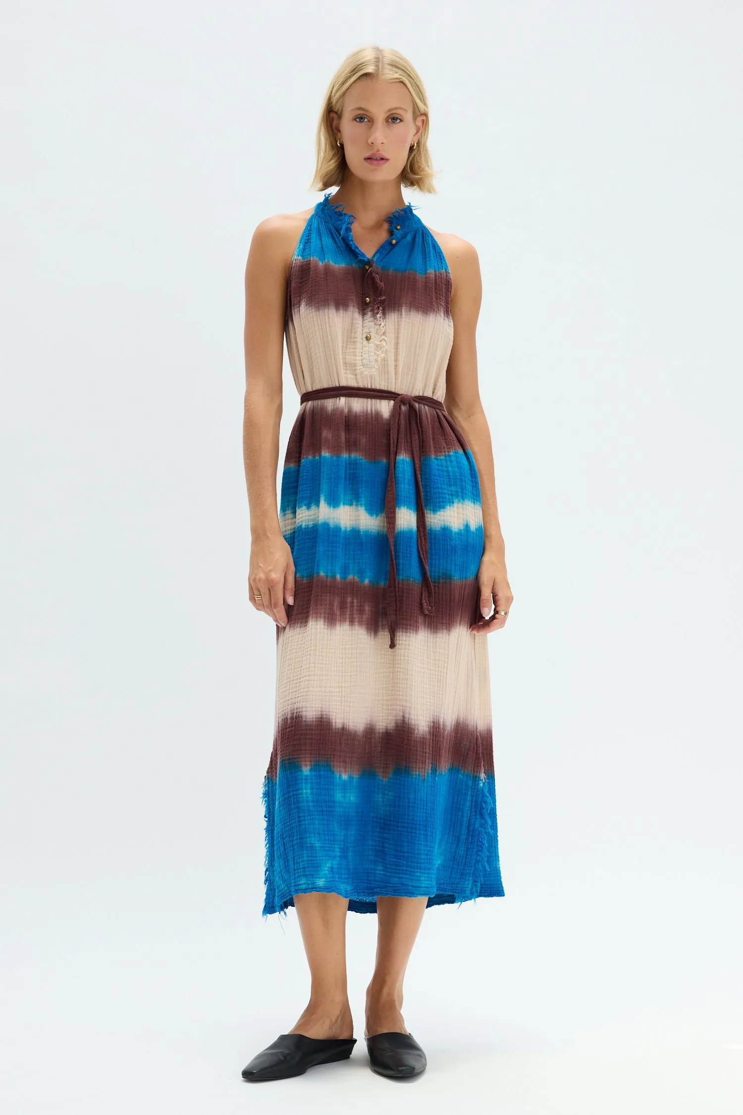Gauze Lapis Multi Halter Dress