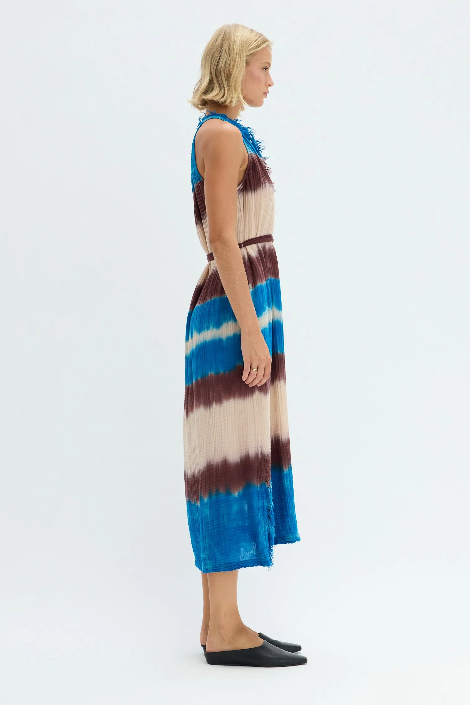Gauze Lapis Multi Halter Dress